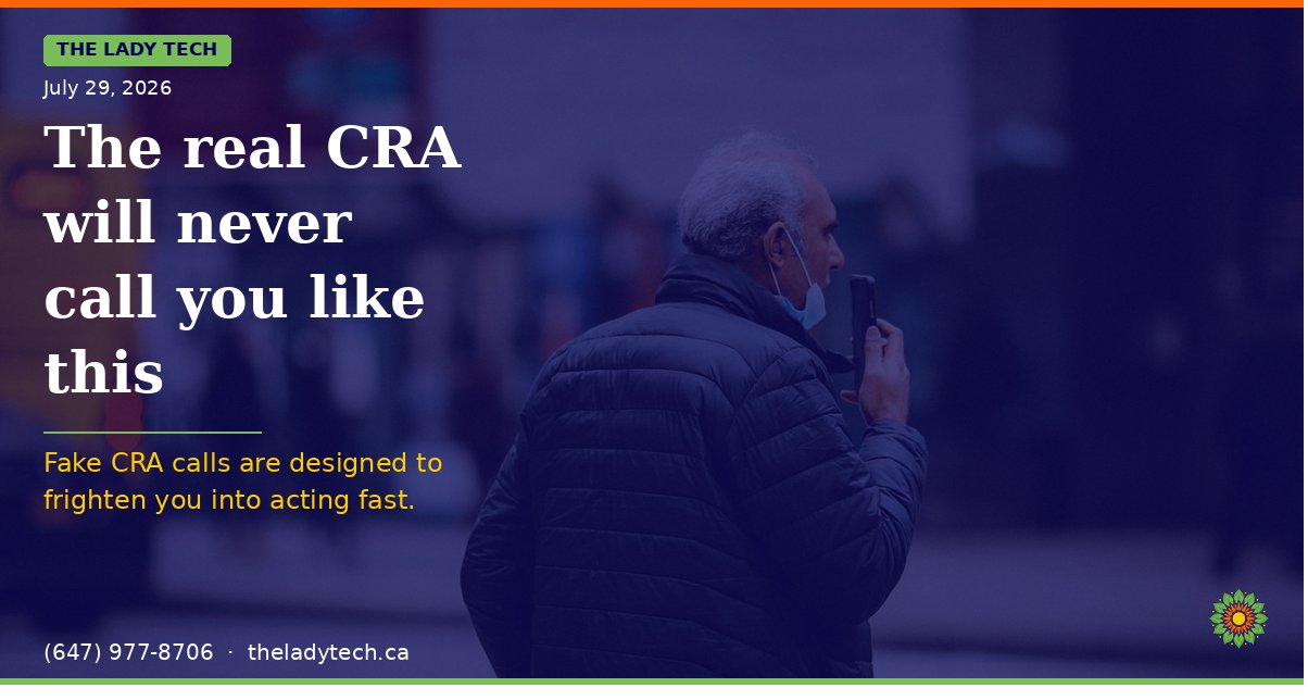 A smartphone showing an incoming call labelled CRA with a warning icon, suggesting it may be a scam